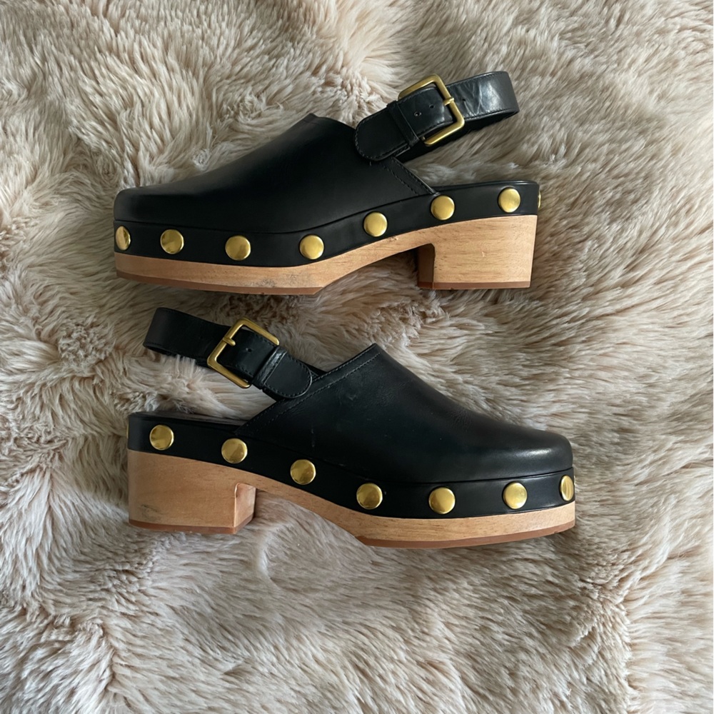 Charlotte Stone Black and Gold Clogs